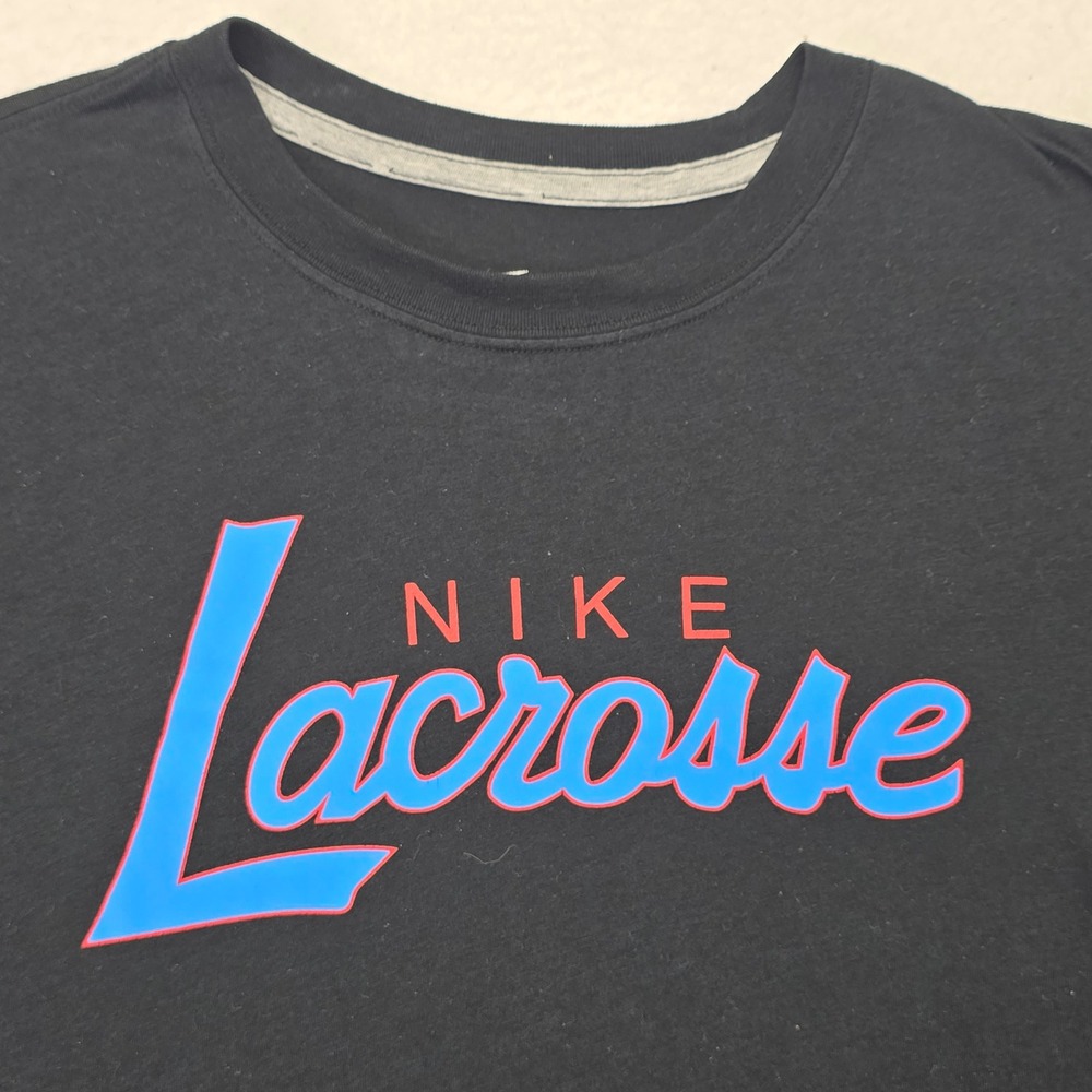 Nike Lacrosse Mens T-Shirt Black Blue Red Graphic Tee Size Large